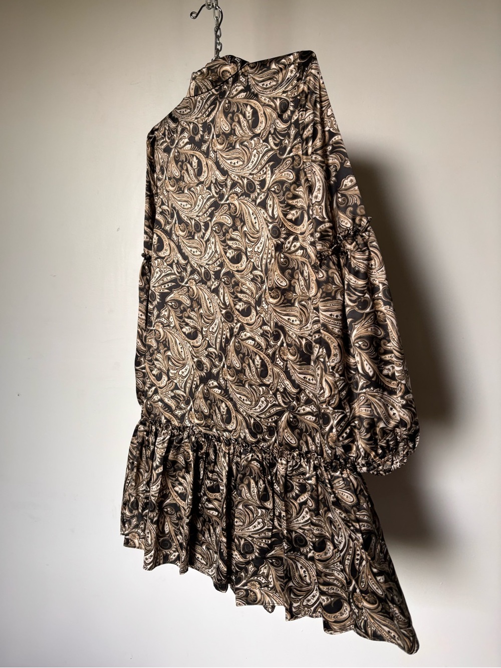 Laundry By Shelli Segal Mini Dress Paisley Print Ruffle Hem Olive/Black - Picture 8 of 11
